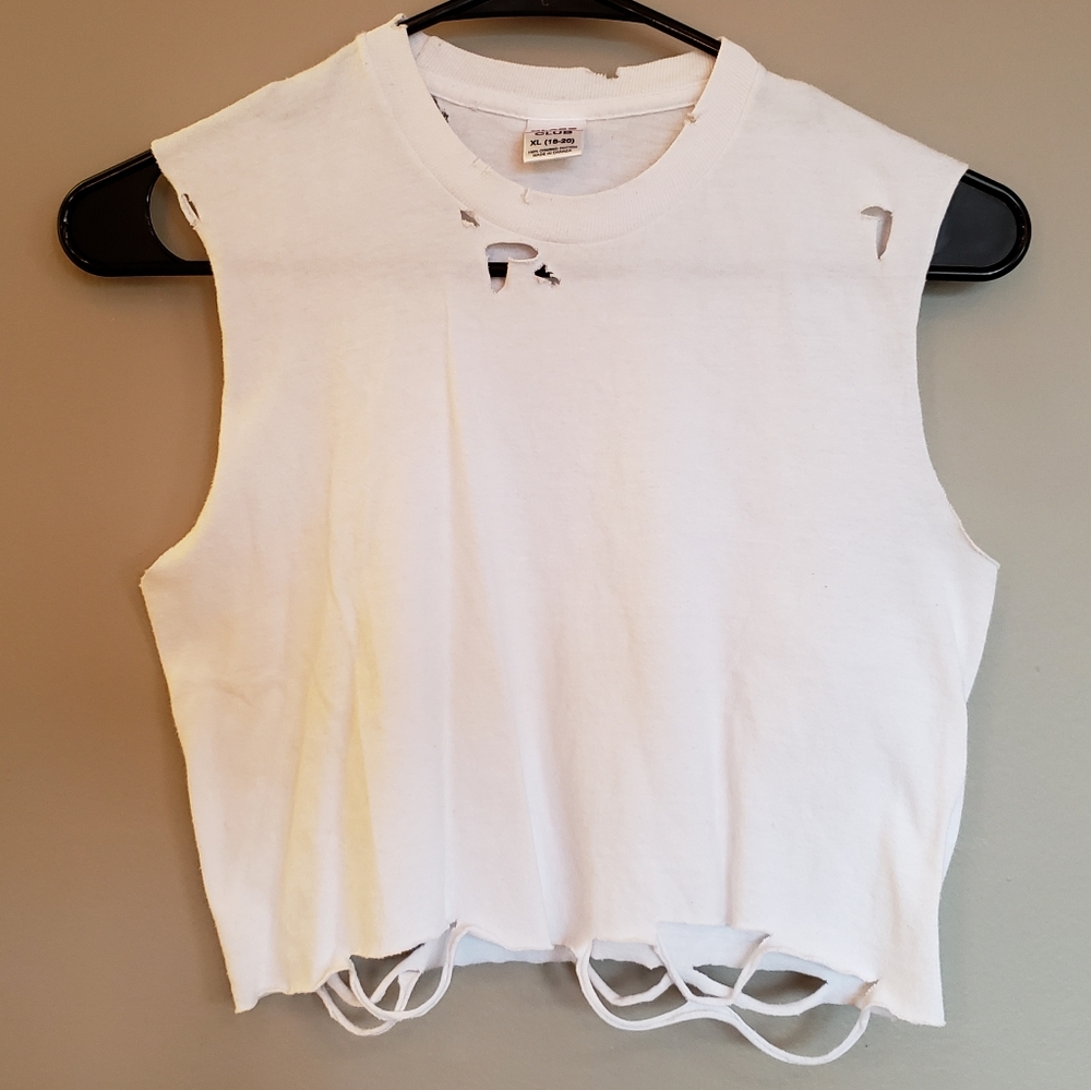 White Destructed Crop Tank
